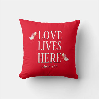 Valentine Pillow, Valentines  Love Lives Here Custom Text Red Throw Pillow, Heart Throw Pillow, Valentines Day Decor