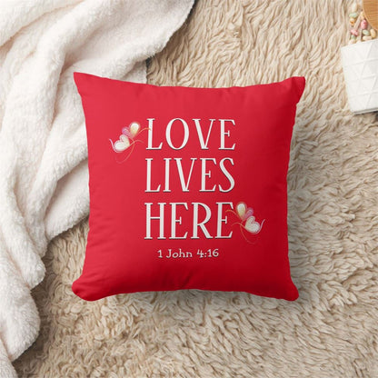 Valentine Pillow, Valentines  Love Lives Here Custom Text Red Throw Pillow, Heart Throw Pillow, Valentines Day Decor