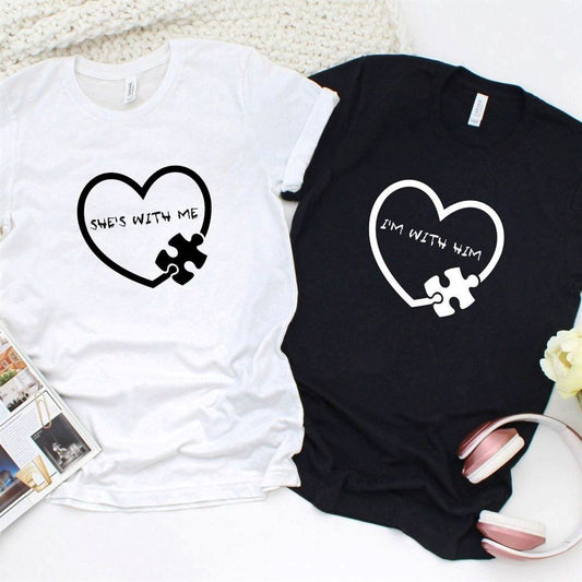 Valentine'S Day Matching Outfits Set - Cute She'S With Me & I'M With Him For Couples, Couple T Shirts, Valentine T-Shirt, Valentine Day Gift