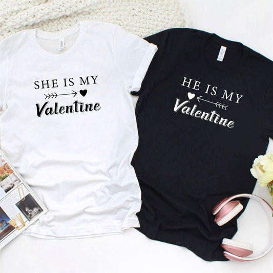 Valentine'S Day Matching Outfits, She He Is My Valentine Set For Couples, Couple T Shirts, Valentine T-Shirt, Valentine Day Gift
