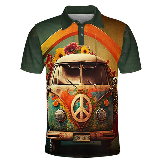 VanVenture Polo Shirt For Men And Women, Hippie Polo Shirt, Unique Gift For Friend, Hippie Hand Dyed