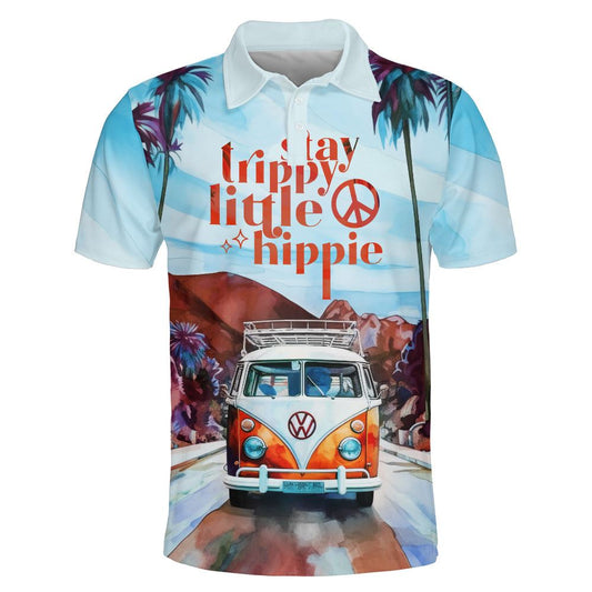 Van Bus Stay Trippy Little Hippie Polo Shirt For Men And Women, Hippie Polo Shirt, Unique Gift For Friend, Hippie Hand Dyed
