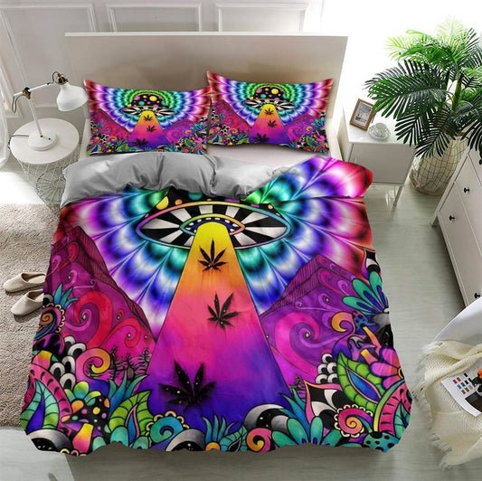 Virtual Mushroom Hippie Quilt Bedding Set, Boho Bedding Set, Soft Comfortable Quilt, Hippie Home Decor