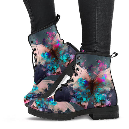Watercolor Art Butterfly Leather Boots For Men And Women, Gift For Hippie Lovers, Hippie Boots, Lace Up Boots