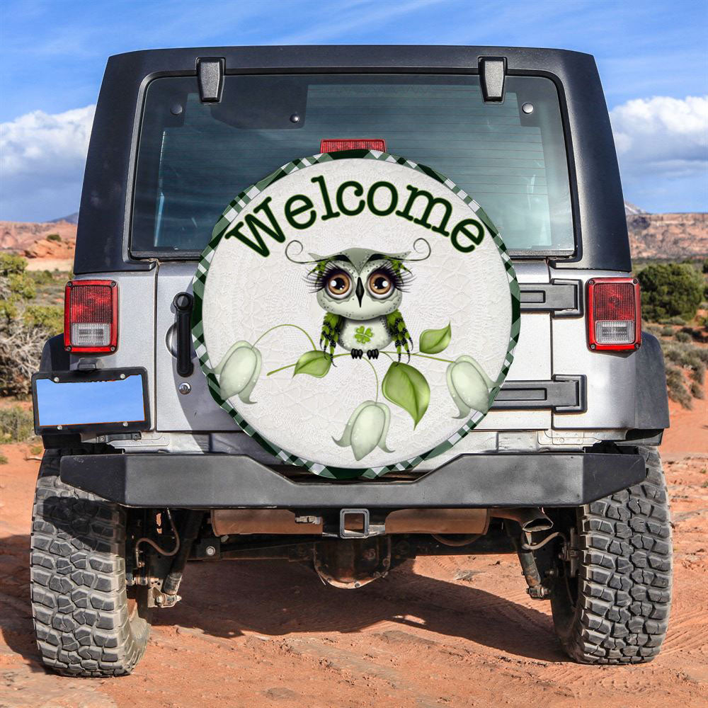 Welcome Car Tire Cover Owl, St Patrick's Day Car Tire Cover, Shamrock Spare Tire Cover Wrangler