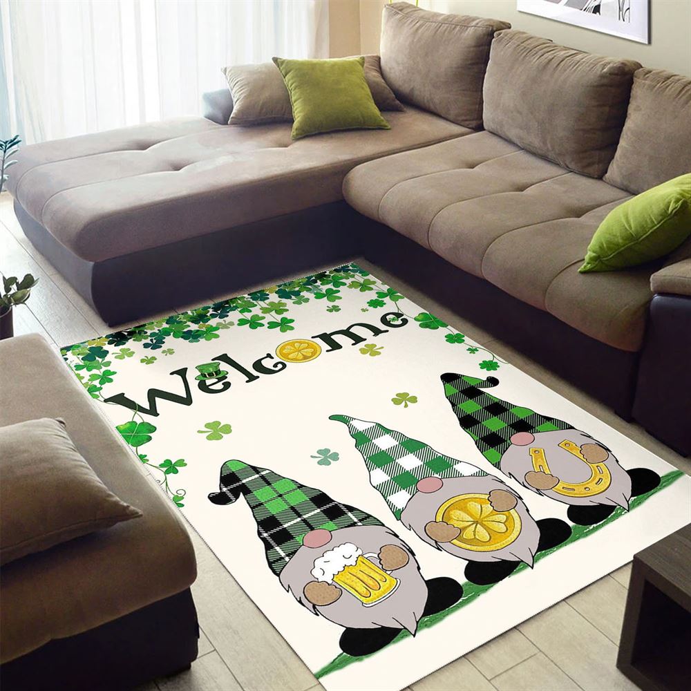 Welcome St Patrick's Day Gnomes Saint Gnomes Rug, St Patrick's Day Rug, Clover Rug For Irish Decor, Green Rug