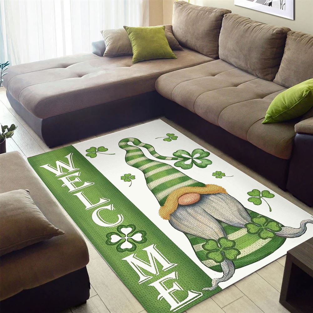 Welcome St Patrick's Day Gnomes Saint Gnomes Rugs, St Patrick's Day Rug, Clover Rug For Irish Decor, Green Rug