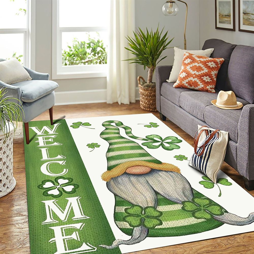 Welcome St Patrick's Day Gnomes Saint Gnomes Rugs, St Patrick's Day Rug, Clover Rug For Irish Decor, Green Rug