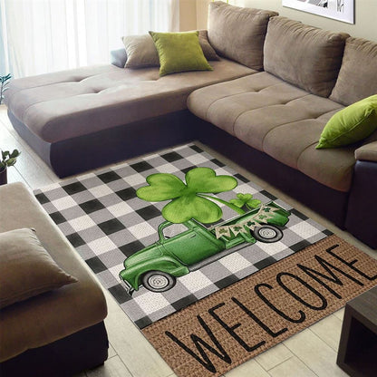 Welcome St Patrick's Day Green Truck Rug, St Patrick's Day Rug, Clover Rug For Irish Decor, Green Rug