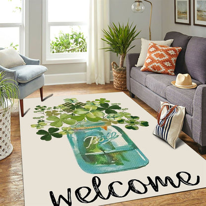 Welcome St Patrick's Day Lucky Shamrock Clover Rug, St Patrick's Day Rug, Clover Rug For Irish Decor, Green Rug