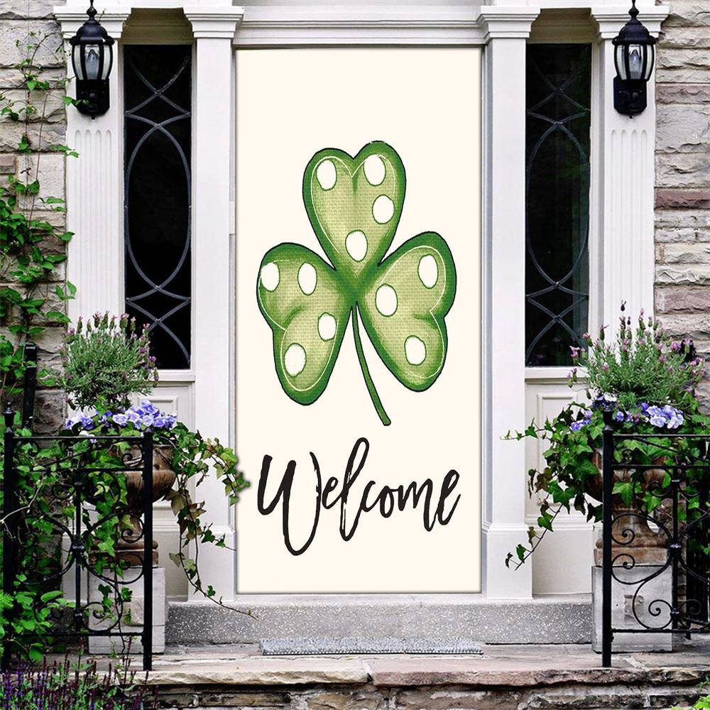 Welcome St Patrick's Day Polka Dot Shamrock Clover Door Cover, St Patrick's Day Door Cover, St Patrick's Day Door Decor, Irish Decor