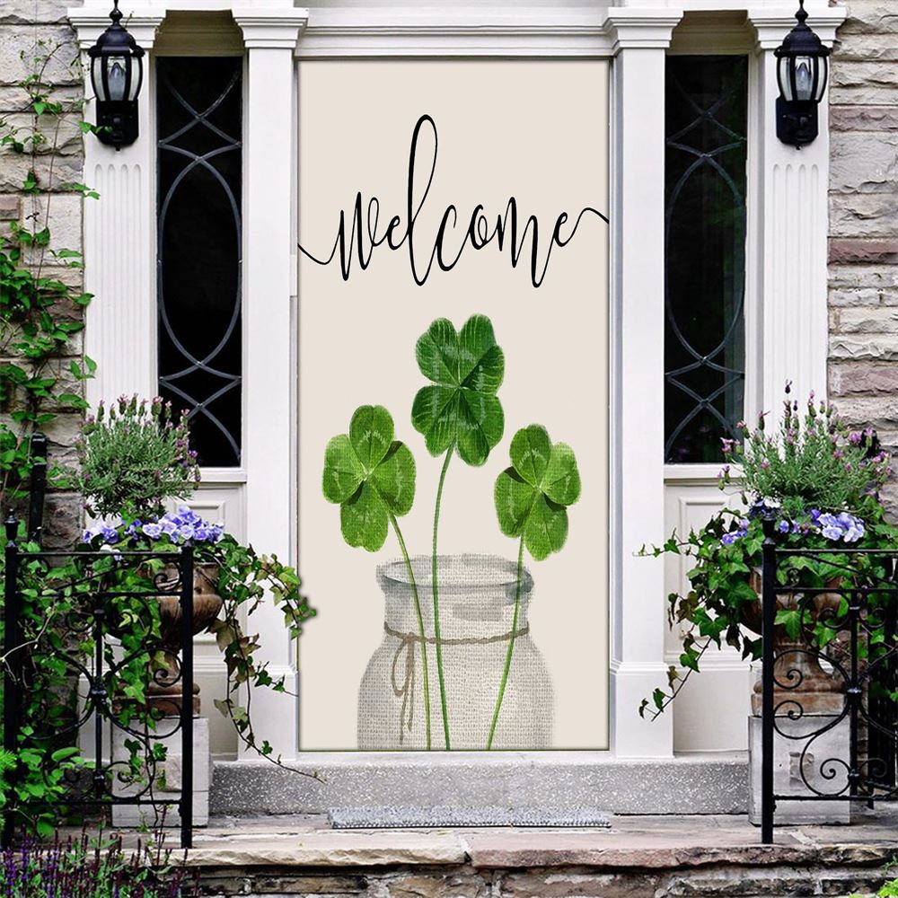 Welcome St Patrick's Day Shamrock Clover Vase Door Cover, St Patrick's Day Door Cover, St Patrick's Day Door Decor, Irish Decor