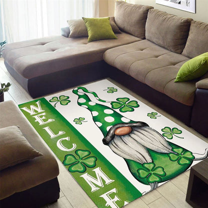 Welcome St Patricks Day Gnomes St Gnomes Rug, St Patrick's Day Rug, Clover Rug For Irish Decor, Green Rug