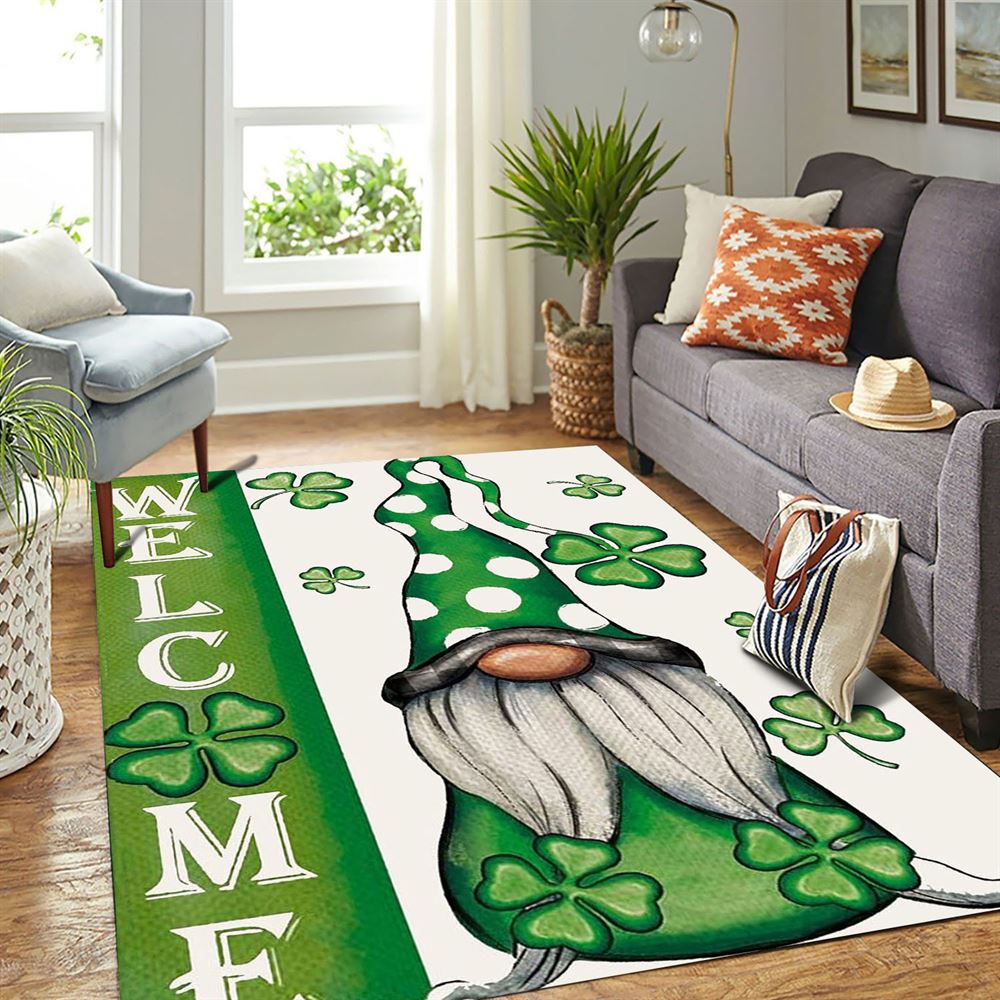 Welcome St Patricks Day Gnomes St Gnomes Rug, St Patrick's Day Rug, Clover Rug For Irish Decor, Green Rug