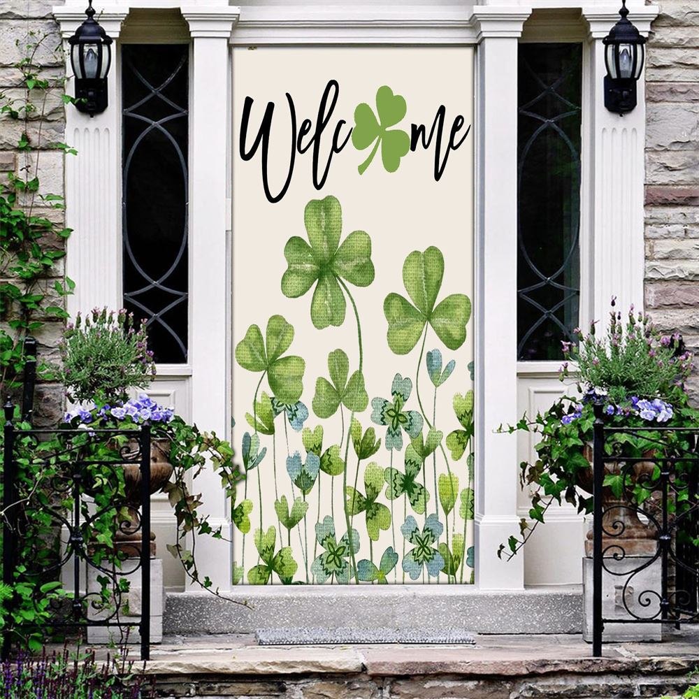 Welcome St Patricks Day Green Shamrock Clover Door Cover, St Patrick's Day Door Cover, St Patrick's Day Door Decor, Irish Decor