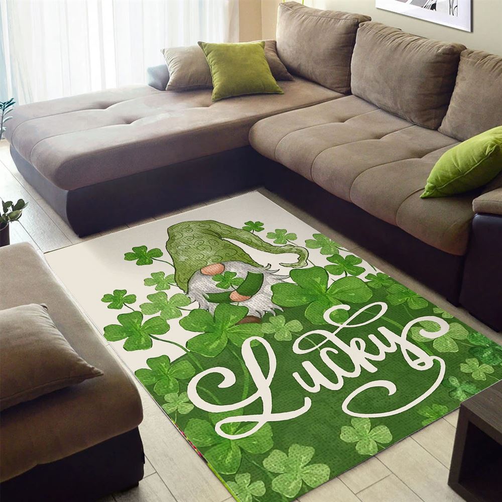 Welcome St Patricks Day Lucky Gnome Saint Rug, St Patrick's Day Rug, Clover Rug For Irish Decor, Green Rug