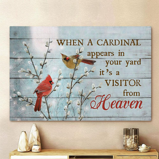 When A Cardinal Appears In Your Yard Baby Flower Couple Cardinal Canvas Wall Art - Bible Verse Canvas - Religious Wall Art