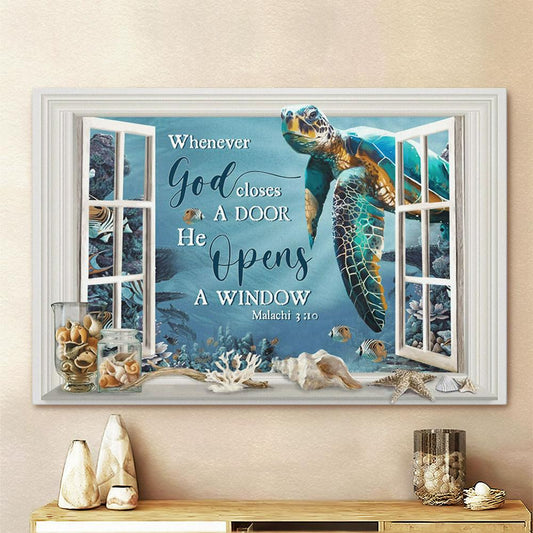 Whenever God Closes A Door He Open A Window Ocean Turtle Large Canvas - Christian Canvas Prints - Religious Canvas Art
