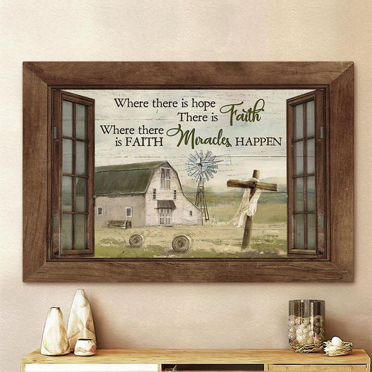 Where There Is Hope There Is Faith White House Wooden Cross Windmill Canvas Art - Bible Verse Wall Art - Wall Decor Christian