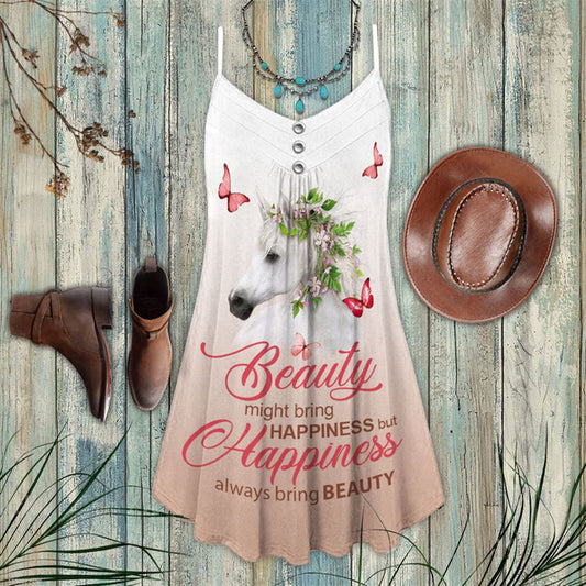 White Horse Beauty Might Bring Happiness Spaghetti Strap Summer Dress For Women On Beach Vacation, Hippie Dress, Hippie Beach Outfit