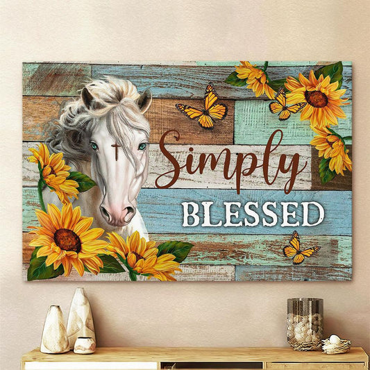 White Horse Simply Blessed Canvas Art - Bible Verse Wall Art - Wall Decor Christian