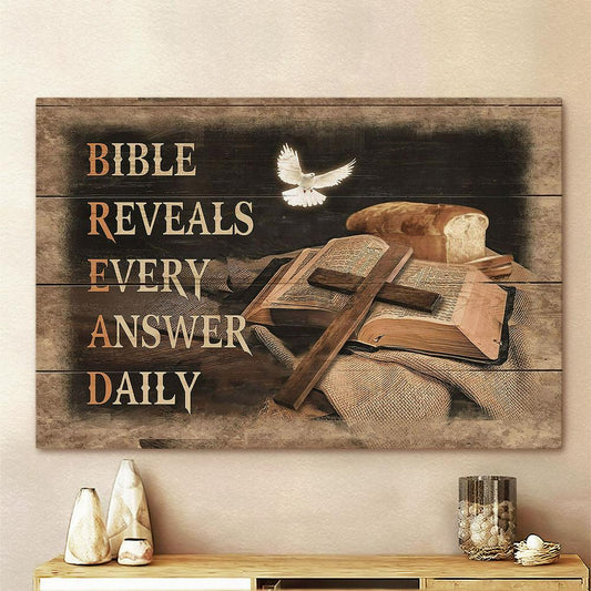 White dove Bible reveals every answer daily Canvas Wall Art - Bible Verse Canvas - Religious Wall Art