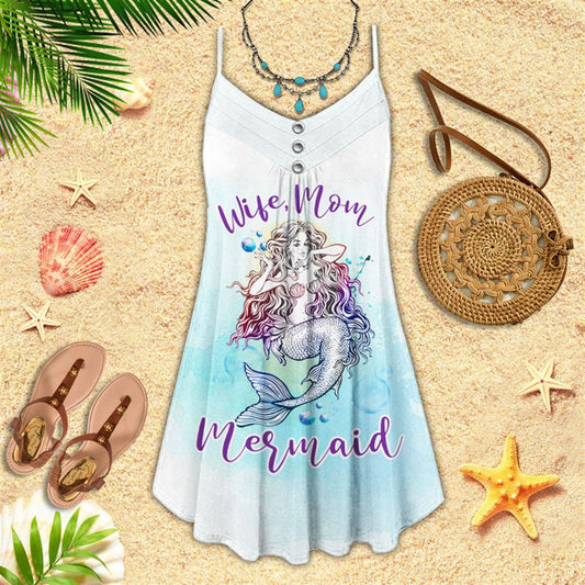 Wife Mom Mermaid Spaghetti Strap Summer Dress For Women On Beach Vacation, Hippie Dress, Hippie Beach Outfit