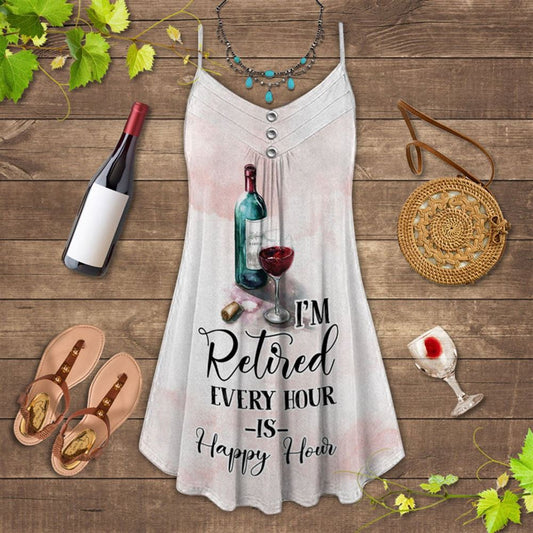 Wine Lover Retired Hour Spaghetti Strap Summer Dress For Women On Beach Vacation, Hippie Dress, Hippie Beach Outfit