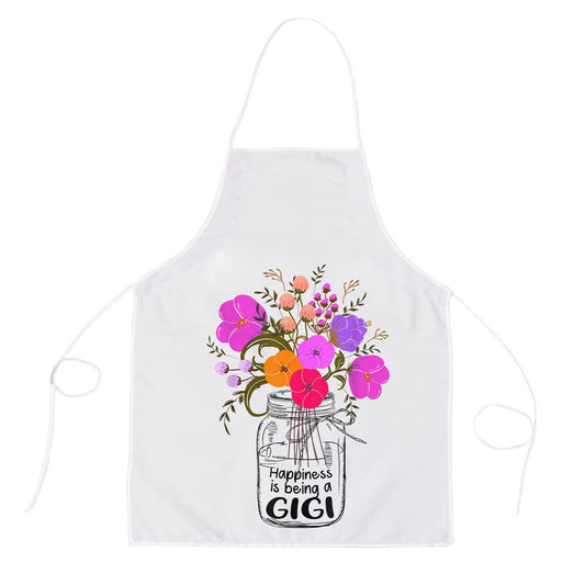 Women Mom Grandma Floral Gift Happiness Is Being A Gigi Apron, Mother's Day Apron, Funny Cooking Apron For Mom