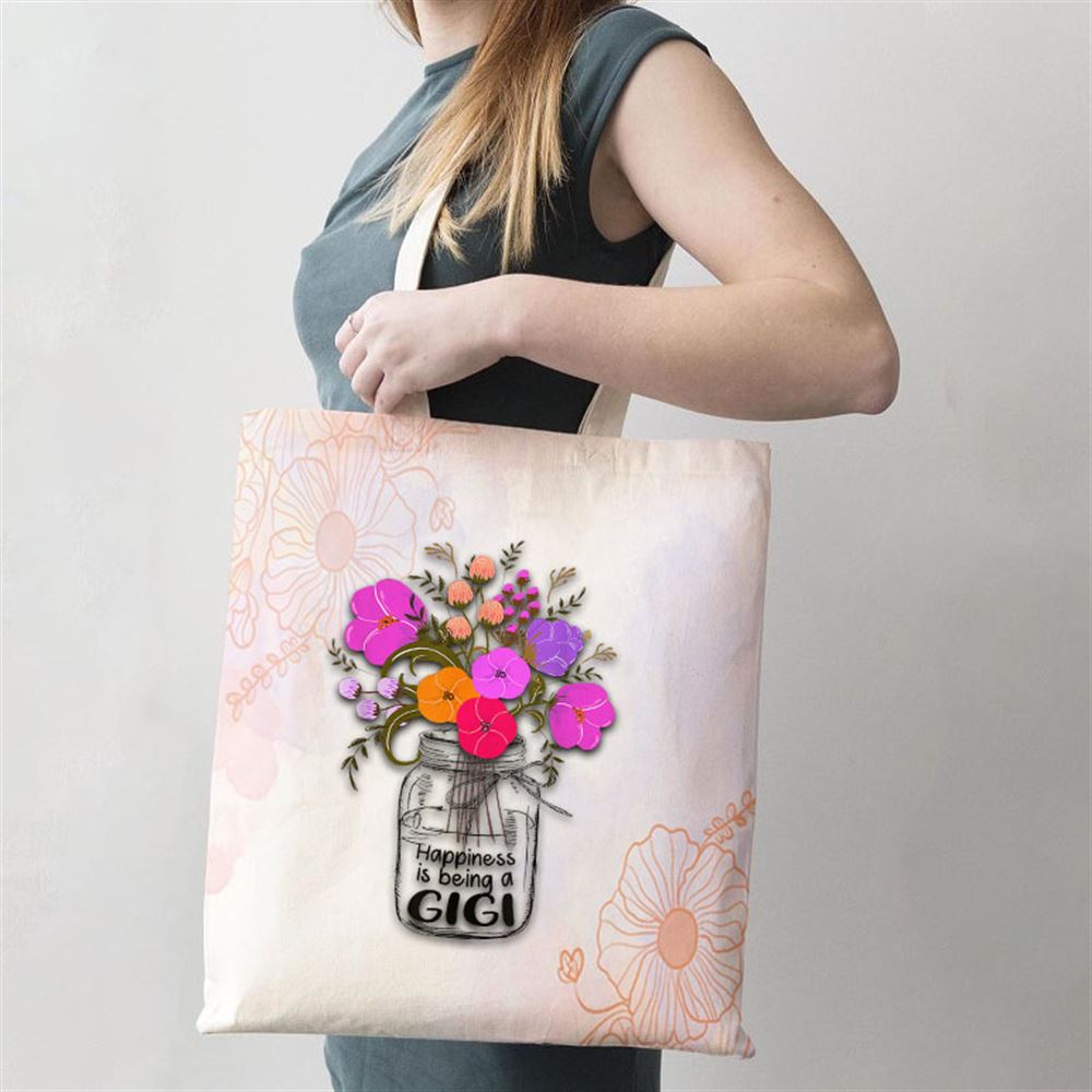 Women Mom Grandma Floral Gift Happiness Is Being A Gigi Tote Bag, Mother's Day Tote Bag, Mother's Day Gift, Shopping Bag For Women