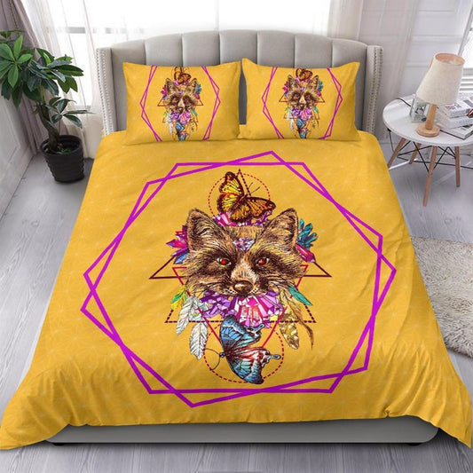 Yellow Crystal Fox Multicolored Butterfly Colorful Bright Quilt Bedding Set, Boho Bedding Set, Soft Comfortable Quilt, Hippie Home Decor
