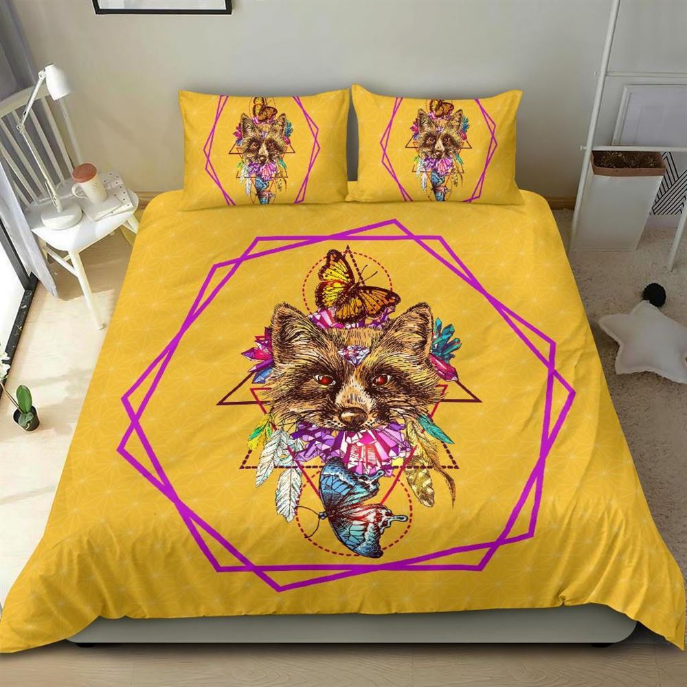 Yellow Crystal Fox Multicolored Butterfly Colorful Bright Quilt Bedding Set, Boho Bedding Set, Soft Comfortable Quilt, Hippie Home Decor
