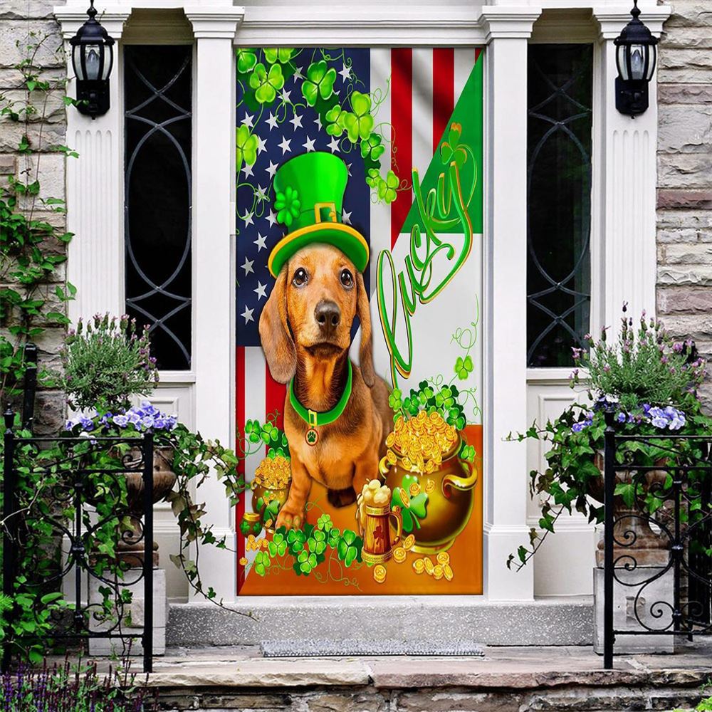 Yellow Dachshund Happy Door Cover, St Patrick's Day Door Cover, St Patrick's Day Door Decor, Irish Decor