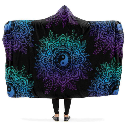 Yin Yang Mandala Hooded Blanket, Hippie Hooded Blanket, In Style Mandala, Hippie, Cozy Vibes, Mandala Gift