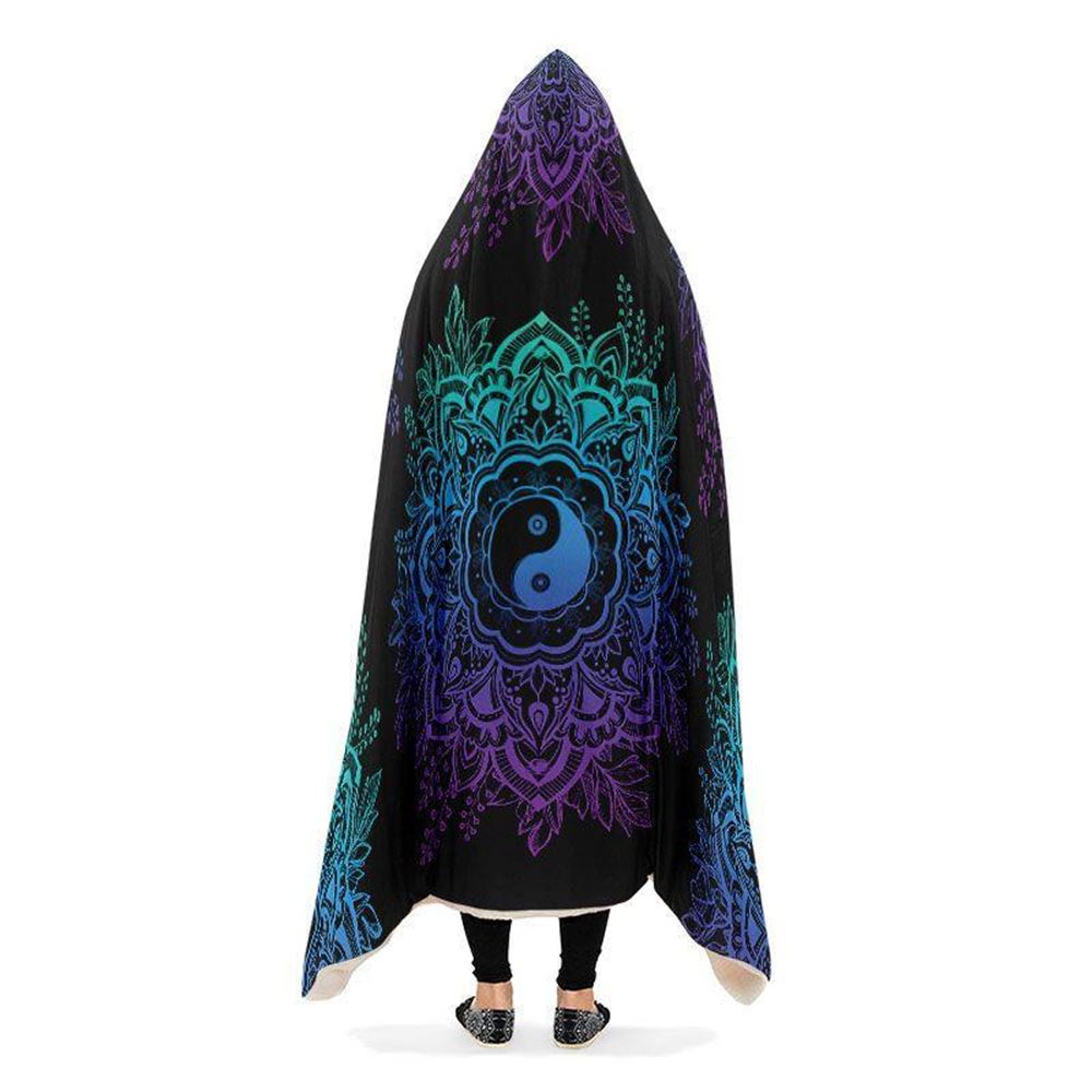 Yin Yang Mandala Hooded Blanket, Hippie Hooded Blanket, In Style Mandala, Hippie, Cozy Vibes, Mandala Gift