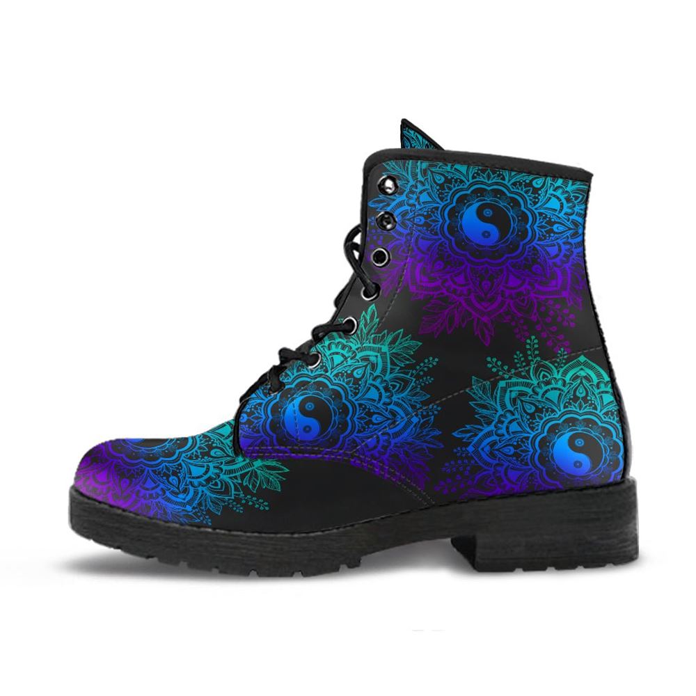 Yin Yang Mandala Leather Boots For Men And Women, Gift For Hippie Lovers, Hippie Boots, Lace Up Boots
