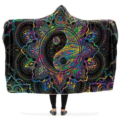 Yin Yang Pastel Black Hooded Blanket, Hippie Hooded Blanket, In Style Mandala, Hippie, Cozy Vibes, Mandala Gift