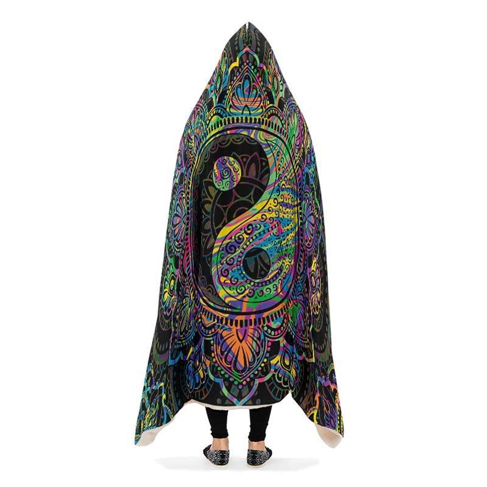 Yin Yang Pastel Black Hooded Blanket, Hippie Hooded Blanket, In Style Mandala, Hippie, Cozy Vibes, Mandala Gift