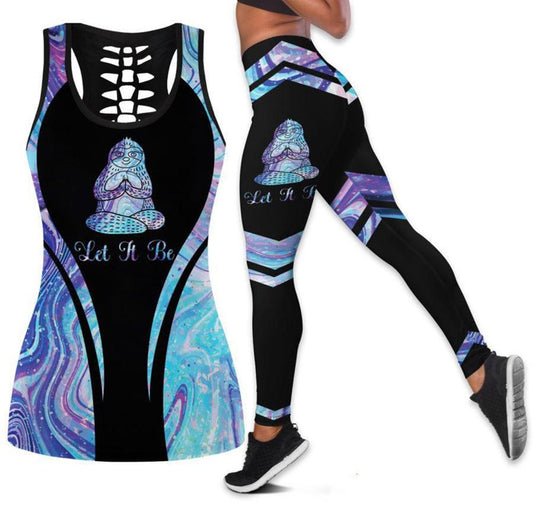 Yoga Gift For Yoga Lover Sloth Yoga Let It Be Hologram Hollow Tanktop Leggings, Sports Clothes Style Hippie For Women, Gift For Yoga Lovers