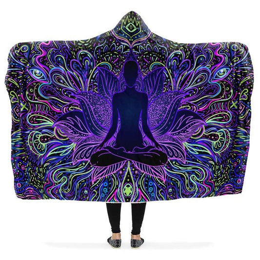 Yoga Lotus Violet Hooded Blanket, Hippie Hooded Blanket, In Style Mandala, Hippie, Cozy Vibes, Mandala Gift