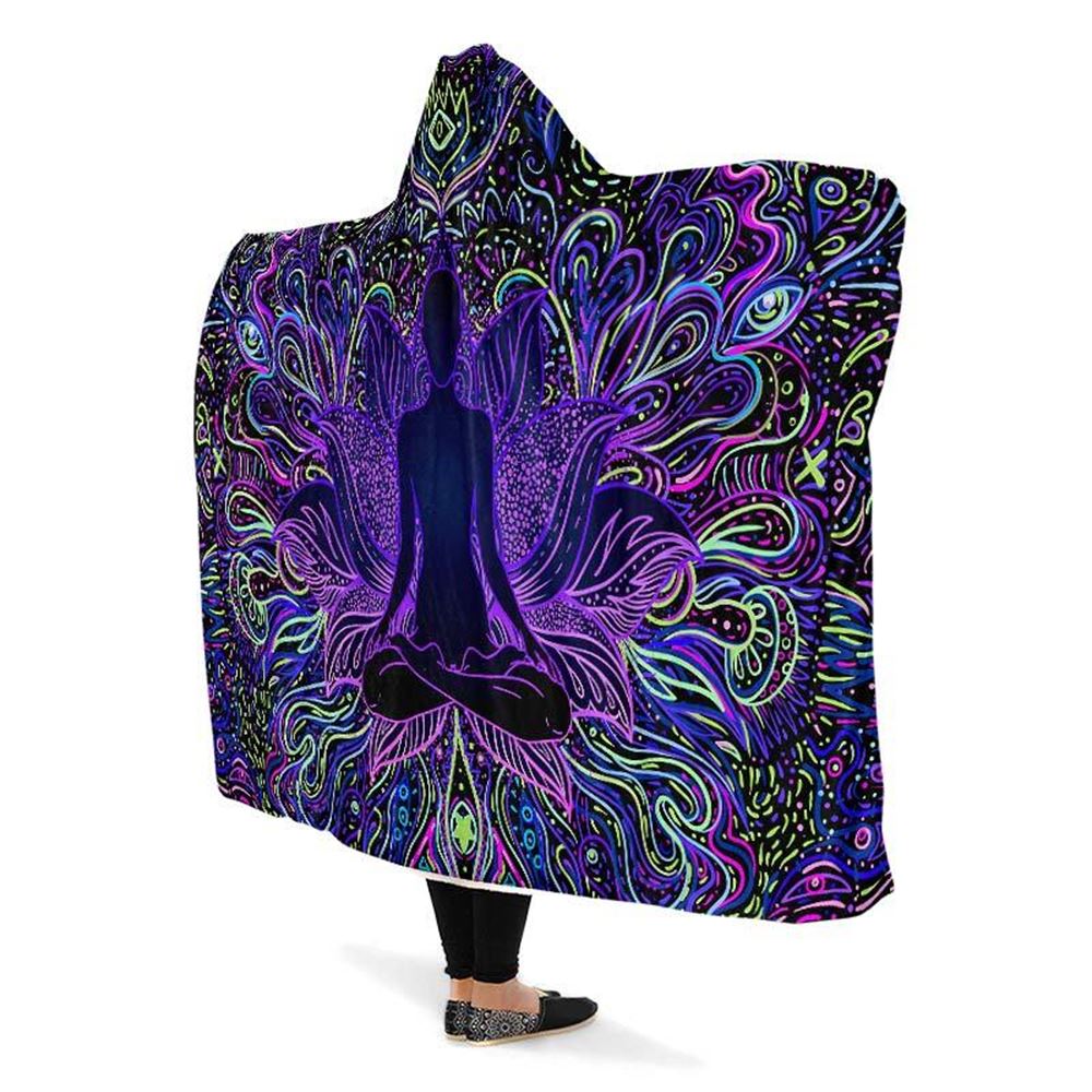 Yoga Lotus Violet Hooded Blanket, Hippie Hooded Blanket, In Style Mandala, Hippie, Cozy Vibes, Mandala Gift