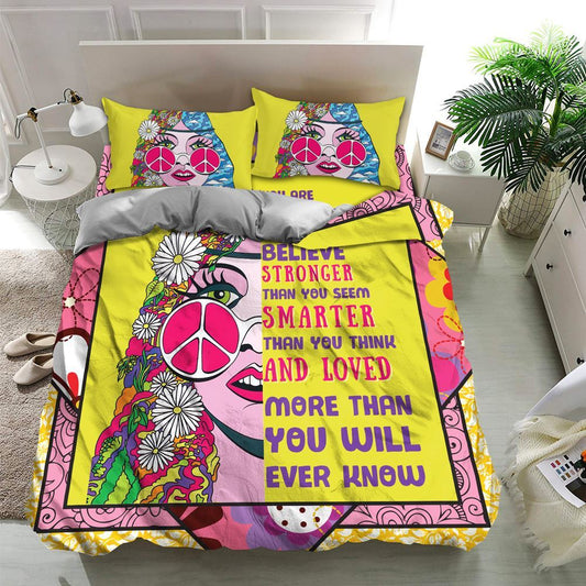 You Are Braver Hippie Girl Quilt Bedding Set, Boho Bedding Set, Soft Comfortable Quilt, Hippie Home Decor