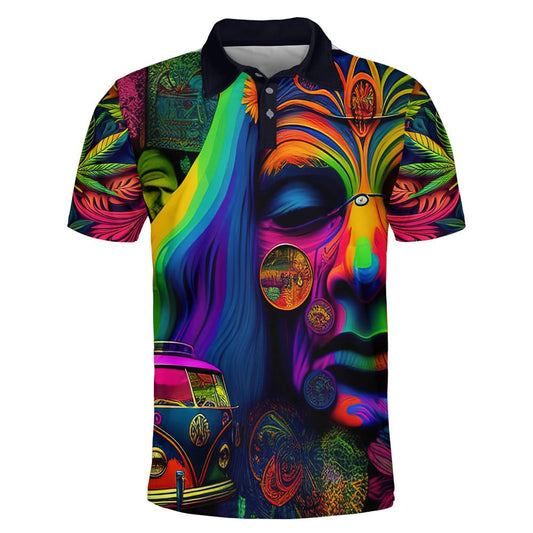 Zen Van Spirit Polo Shirt For Men And Women, Hippie Polo Shirt, Unique Gift For Friend, Hippie Hand Dyed