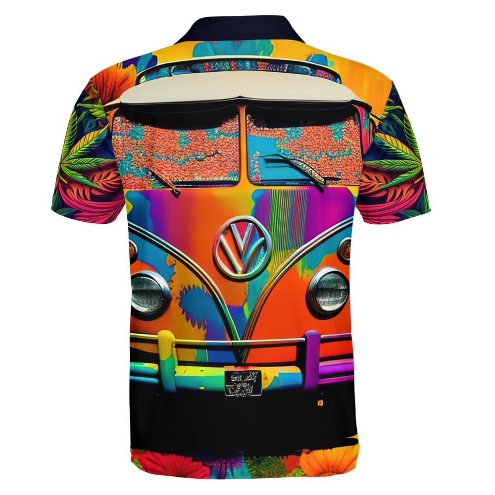 Zen Van Spirit Polo Shirt For Men And Women, Hippie Polo Shirt, Unique Gift For Friend, Hippie Hand Dyed