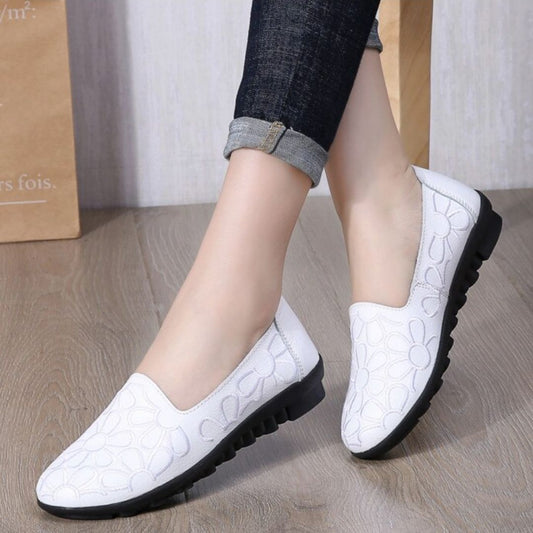 Women's Shoes, Women Slip On Genuine Leather Made Embroidered Neck Comfortable Daily Shoes,Women's Non slip Dress Shoes, Women's Walking Shoes