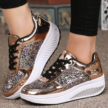 Women's Shoes, Rhinestone Sequins Glitter Shiny Bling Crystal Platform Slip On Lace Up Ultra Soft Shoes For Women,Women's Non slip Dress Shoes, Women's Walking Shoes