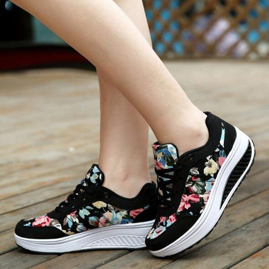 Women's Shoes, Women Casual Shoes Printed Canvas New Arrival Fashion Lace-up Platform Sneakers,Women's Non slip Dress Shoes, Women's Walking Shoes