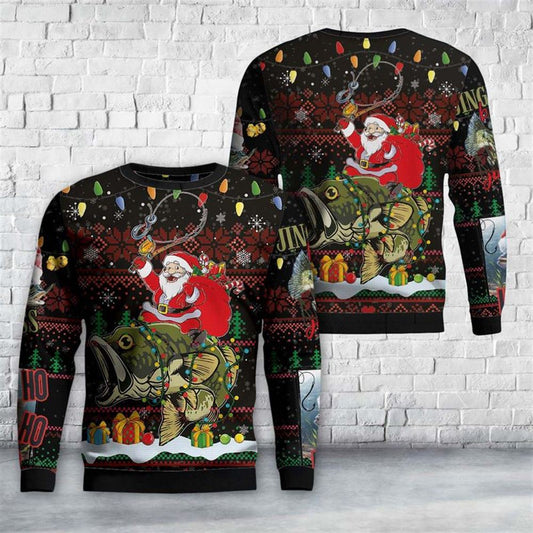 Santa Riding Bass Fish Ugly Christmas Sweater For Men And Women, Christmas Gift, Christmas Winter Fashion