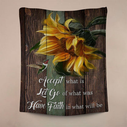 Accept Let Go Have Faith Sunflower Hummingbird Tapestry, Bible Verse Wall Art, Religious Home Decor, Christian Art