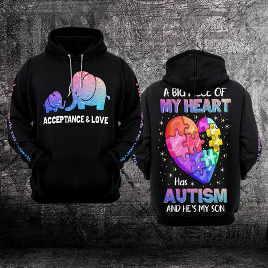 Autism Hoodie, A Big Piece Of My Heart Has Autism And He's My Son All Over Print Hoodie